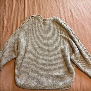 Cozy Pink Taupe Knit Women's Sweater with Shoulder Lace-Up